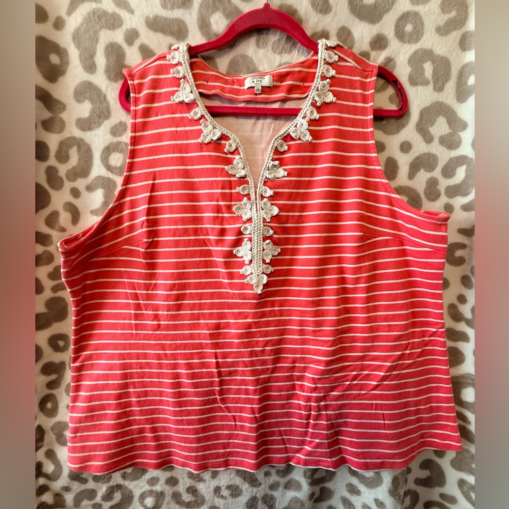 Crown and Ivy Striped Tank - 3X